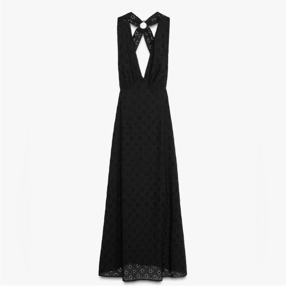 NWT Zara Eyelet Black Maxi Dress - size XS